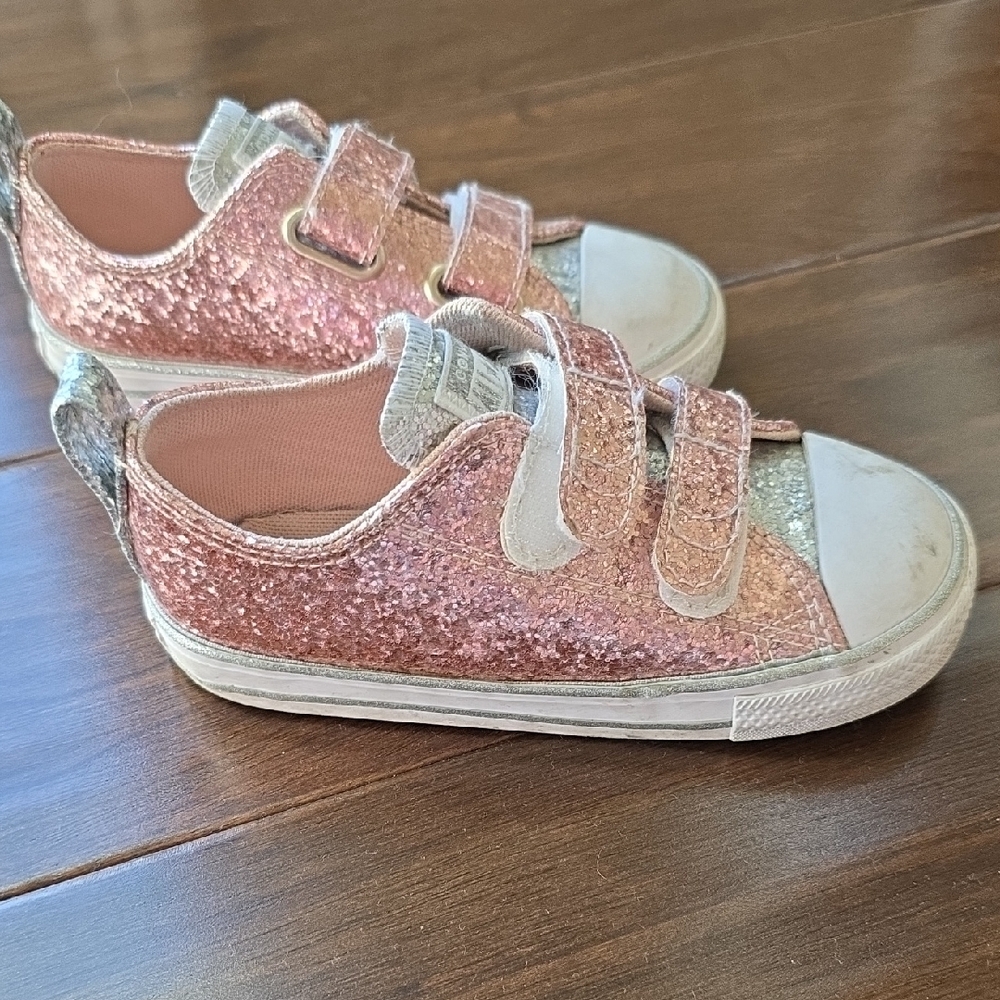 Converse Kids Glitter Pink and Silver All Star Sneakers Sz 9 - Picture 3 of 8